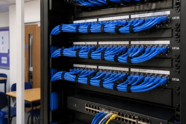 School Cat 6A network cabling installation